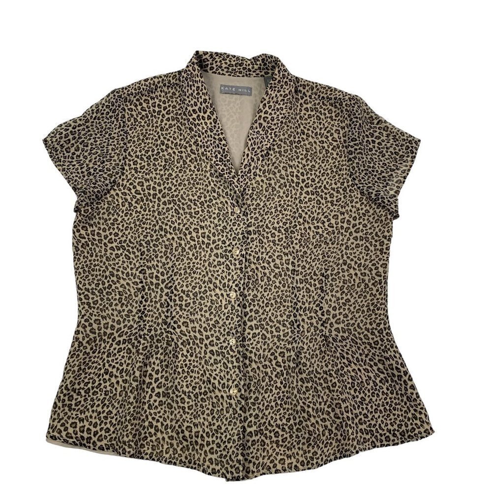 Kate Hill Leopard/Animal/Cheetah Print 100% Silk Blouse Women's Size 12